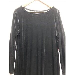 Studio EY Maxi Dress Size Large Black Velour  Long Sleeve Flowy Bottom NWT